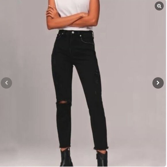 Abercrombie & Fitch Jeans Women's The Mom High Rise Curve Love Black Sz 27 (4R) - Picture 2 of 12